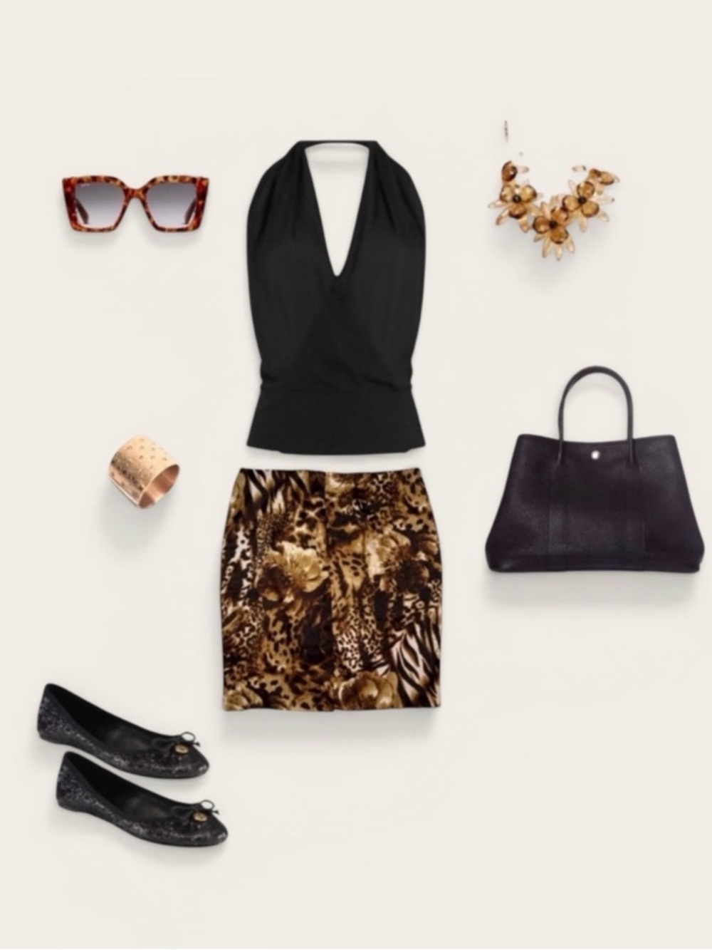Cache Animal Print & Floral Multicolor Browns Tiered Mini Pencil Skirt Size 6
